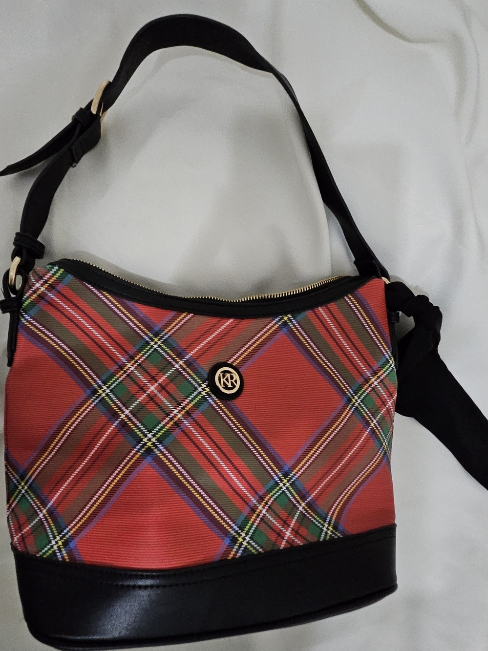 Red Tartan Plaid Shoulder Bag with Black Trim